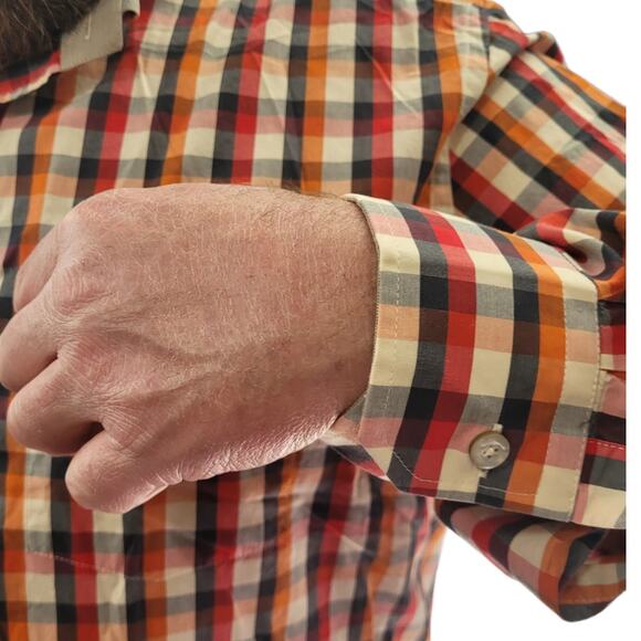 State of Art orange navy cream plaid shirt xxl cotton heritage dadcore casual - Picture 10 of 10